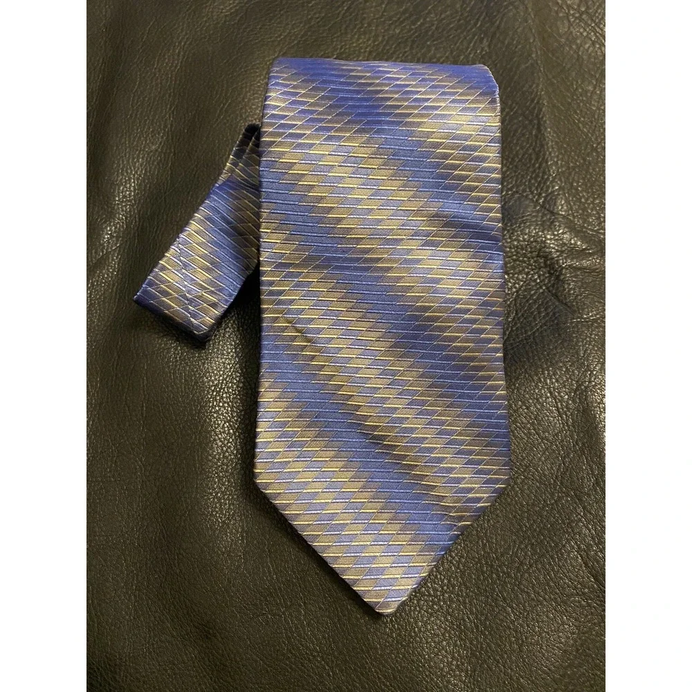 Stafford Men's Necktie Silk Black/Blues/Golden Classic Stripes Work /Special Eve
